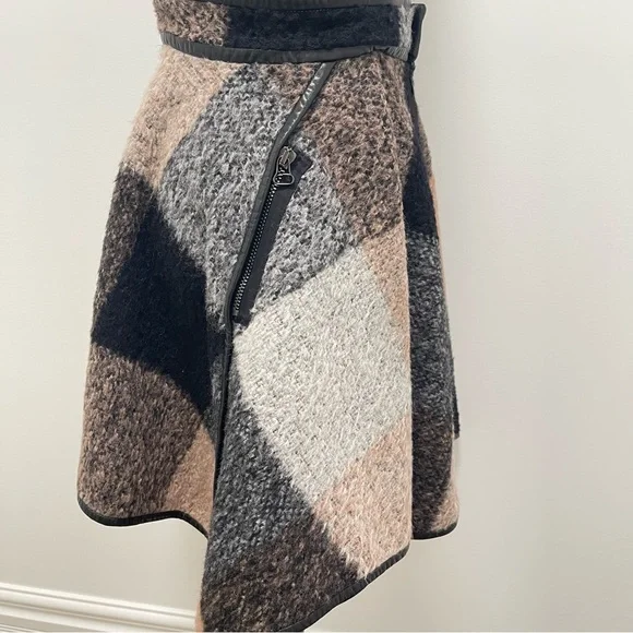 RARE 2010 3.1 Phillip Lim Trapezoid Leather Binding Brown Plaid Skirt Size 6 - Picture 7 of 15
